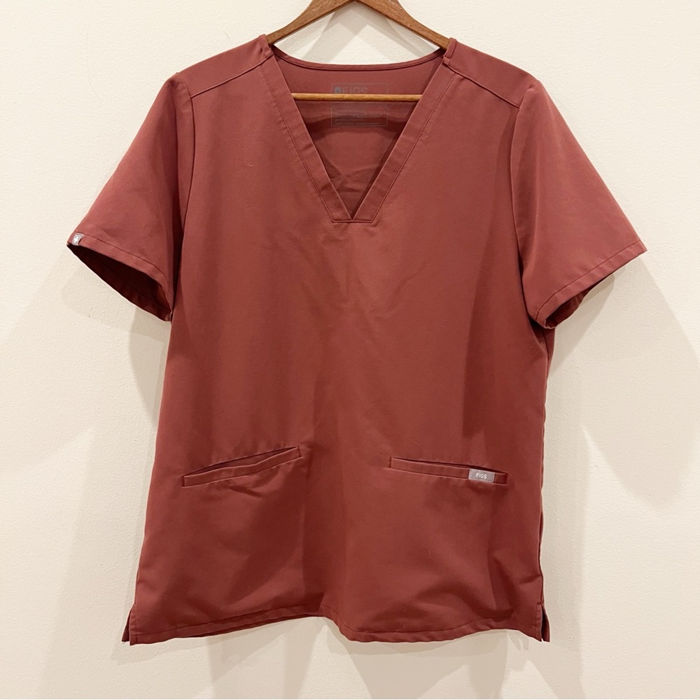 Figs Scrub Top Womens Large Burgundy Casma V Neck Technical Stretch Medical